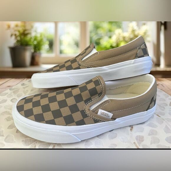 New Vans Classic Slip-On Shoes Canvas Block Checkerboard Brown (VN0A2Z41DFM) - Picture 5 of 12